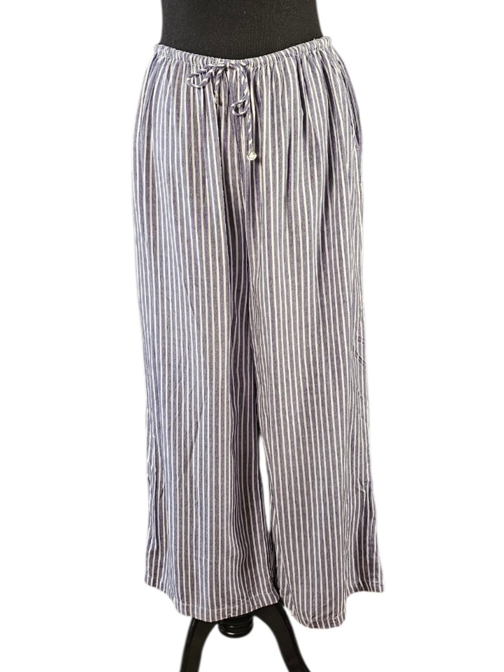 Blue Island XL Striped Wide Leg Rayon Pants Coastal Beach Resort